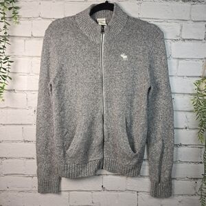 ABERCROMBIE AND FITCH ZIP FRONT CARDIGAN MOCK NECK GRAY KIDS XL